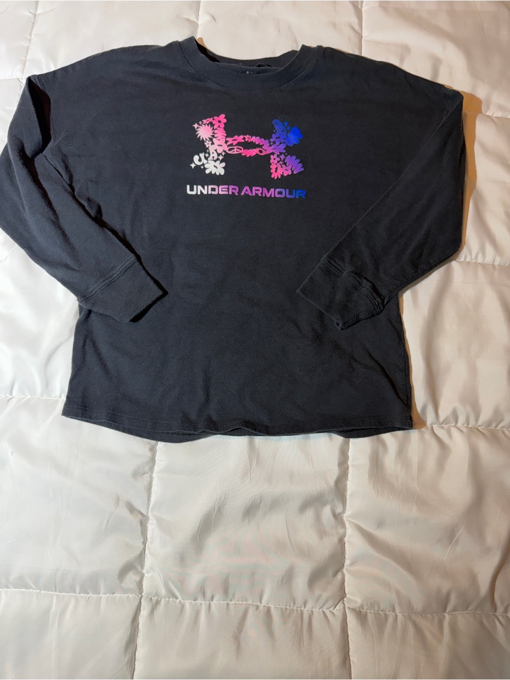 Under Armour Girls Youth Small Floral Logo Long Sleeve Shirt